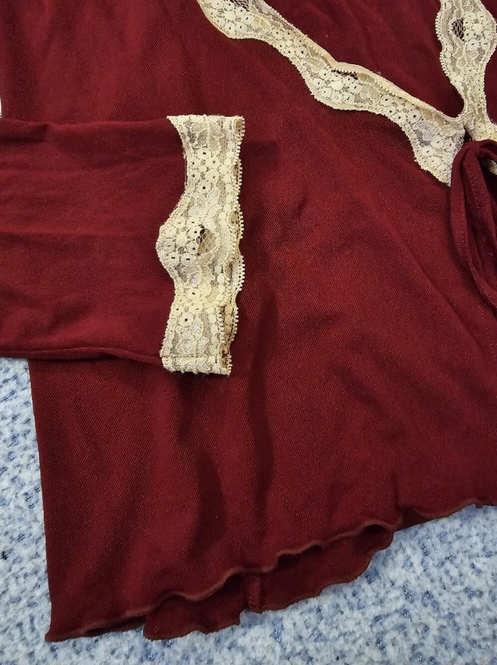 Newport News Burgundy Lace-Trim Blouse - Picture 5 of 6
